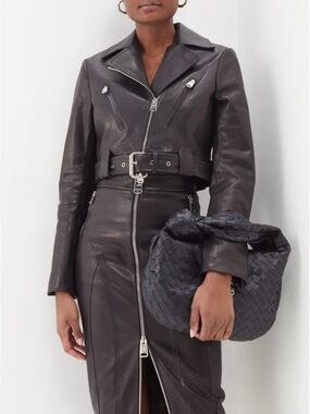 KHAITE Nuellen Black Leather Biker Moto Jacket - Classic Cropped Style